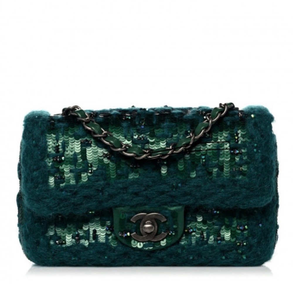 Chanel tweed small green